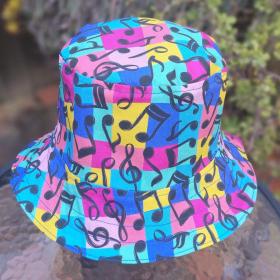 Music Theme Bucket Hat, Multicolor, Musical Notes, Reversible, Sizes up to 4XL, band hat, fishing hat, sun hat