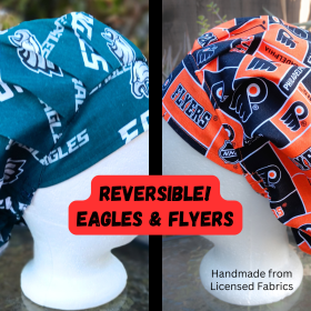 Bouffant Reversible Philadelphia Eagles / Flyers Scrub Cap, handmade, adjustable, nurse, technician, doctor, food service