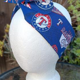 3” wide Texas Rangers headband, handmade, self tie, pin up style, scarf, retro style, bandana, rockabilly, baseball