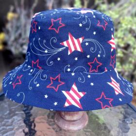 Patriotic Stars Bucket Hat, Navy Blue, Unisex Sizes up to 4XL, floppy hat, fishing hat, sun hat, beach hat, patriotic hat, July 4th