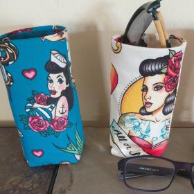 Sailor Tattoo Eyeglasses Holder, Glasses Stand, Glasses Holder, Weighted Stand-up Glasses Pouch, Pinup Style Rockabilly Gift