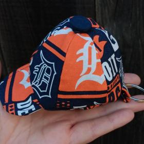 Mini Detroit Tigers Ballcap Coin Purse, Ear Bud Pouch, Ballcap Key Ring, Key Pouch, Baseball Hat Keychain, handmade from licensed fabric