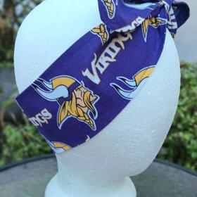 3” wide Minnesota Vikings hair tie, headband, pin up, self tie, scarf, retro style, rockabilly, handmade