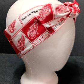 3” Wide Detroit Red Wings headband, handmade, self tie, hair wrap, pin up style, hair tie, bandana, scarf, retro style, hockey