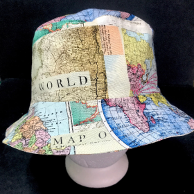 Map Theme Bucket Hat, Reversible, World Travel, Geography, Tourist Hat, Cruise Hat, Traveler Gift, Cartography, ponytail hat, up to 4XL